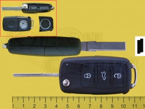 SKODA/HU66  3 кнопки, индикатор с угла корпуса, с крышкой, выкидной